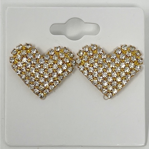 5 Pair of Pierced Earrings Gold Tone & Clear Rhinestones - Picture 3 of 8